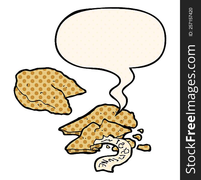 cartoon fortune cookies and speech bubble in comic book style