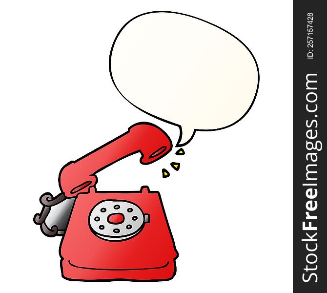 cartoon old telephone with speech bubble in smooth gradient style