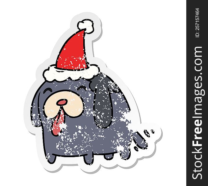 hand drawn christmas distressed sticker cartoon of kawaii dog