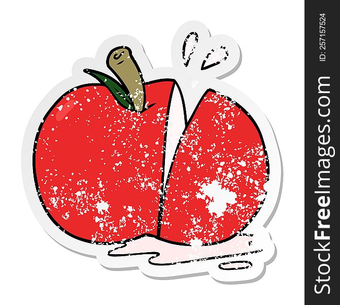 distressed sticker of a cartoon sliced apple