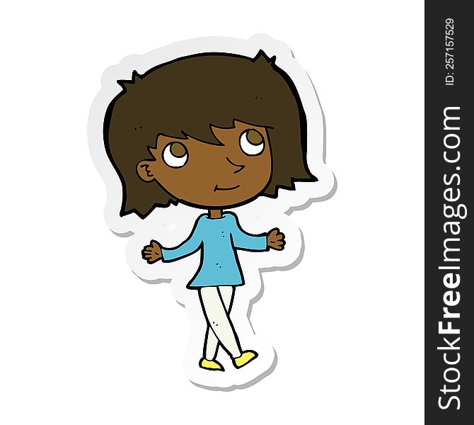 sticker of a cartoon girl with no worries