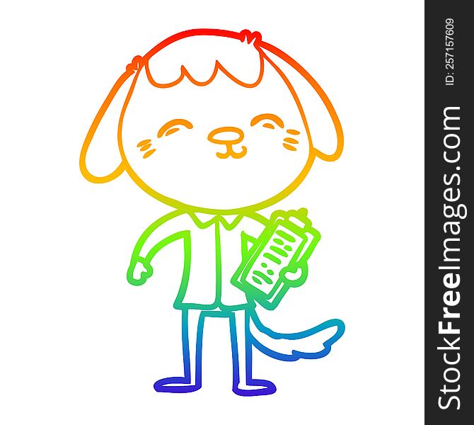 rainbow gradient line drawing of a happy cartoon office worker dog