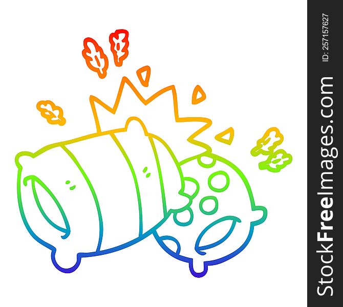 Rainbow Gradient Line Drawing Cartoon Pillow Fight