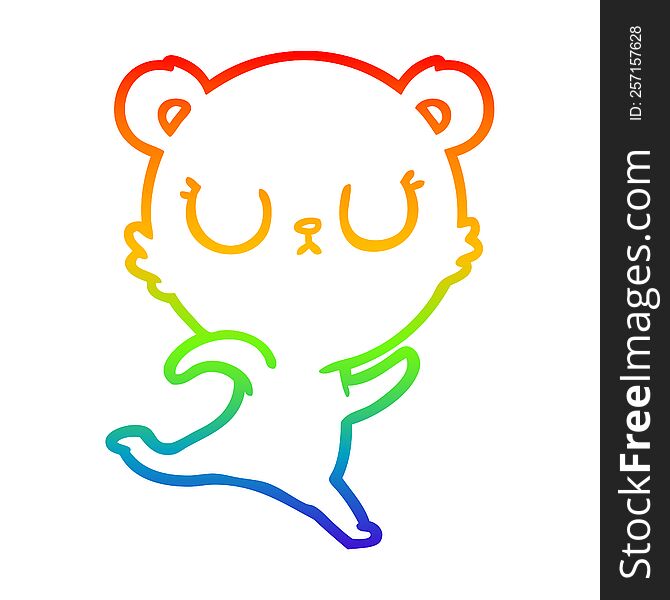 rainbow gradient line drawing of a peaceful cartoon bear running