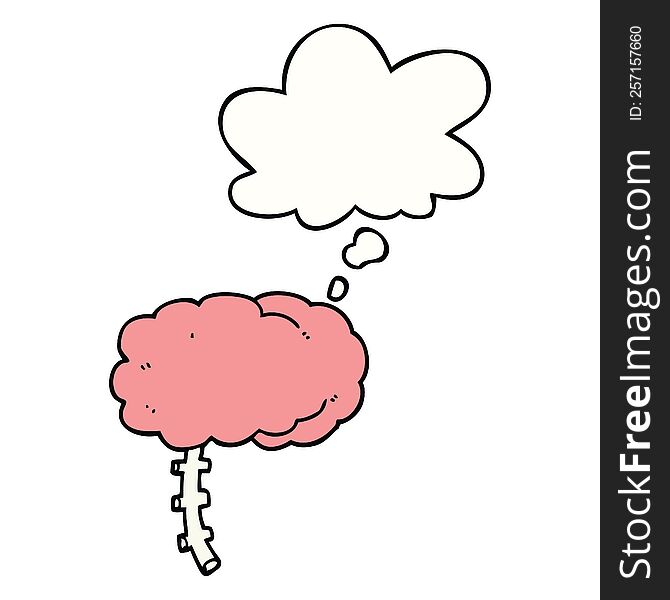 cartoon brain with thought bubble. cartoon brain with thought bubble