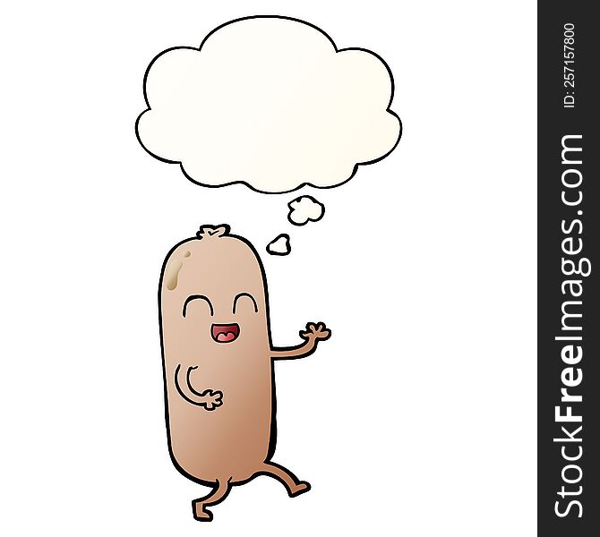 Cartoon Dancing Sausage And Thought Bubble In Smooth Gradient Style