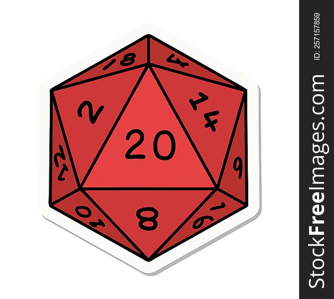 Tattoo Style Sticker Of A D20 Dice