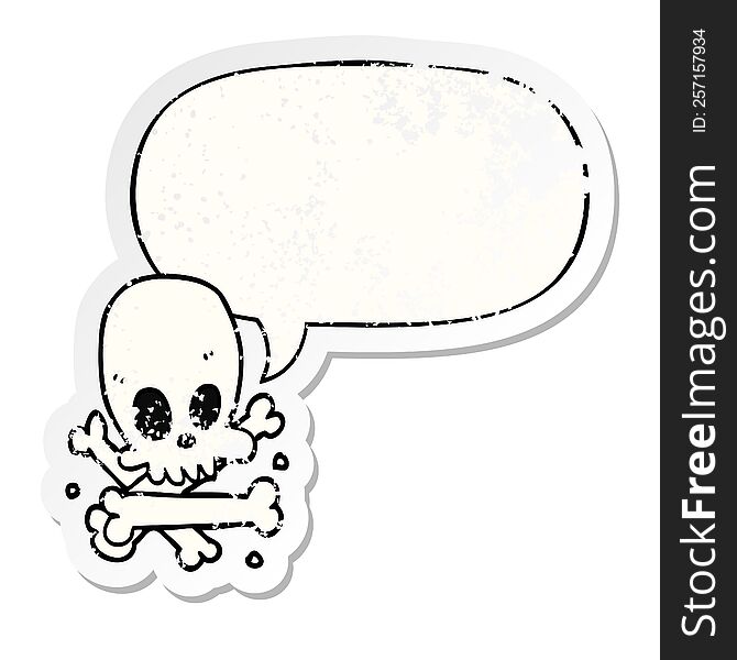 cartoon skull and bones and speech bubble distressed sticker