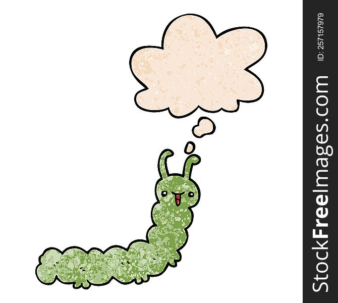 Cartoon Caterpillar And Thought Bubble In Grunge Texture Pattern Style