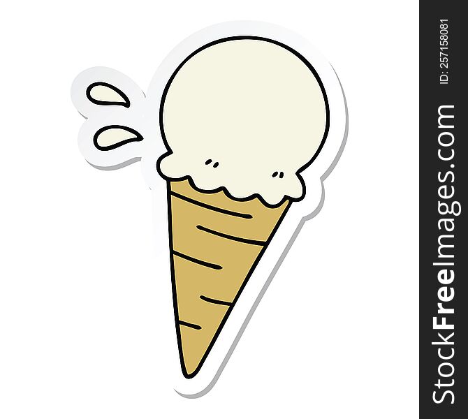 sticker of a quirky hand drawn cartoon vanilla ice cream