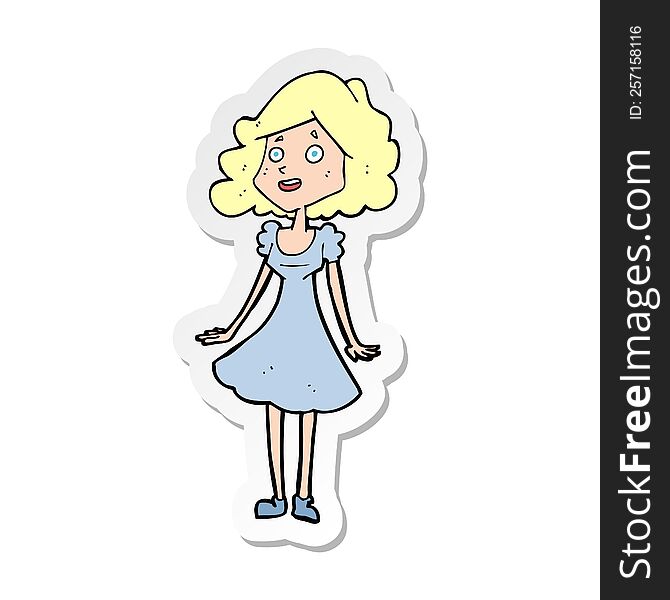 Sticker Of A Cartoon Happy Woman In Dress