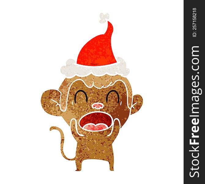 shouting hand drawn retro cartoon of a monkey wearing santa hat. shouting hand drawn retro cartoon of a monkey wearing santa hat