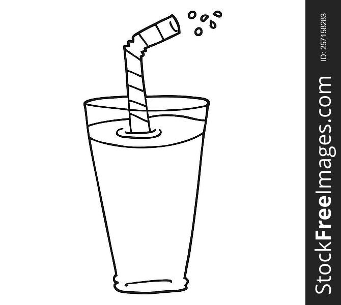 Black And White Cartoon Fizzy Drink In Glass