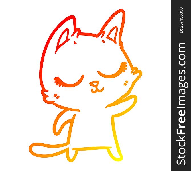 warm gradient line drawing of a calm cartoon cat
