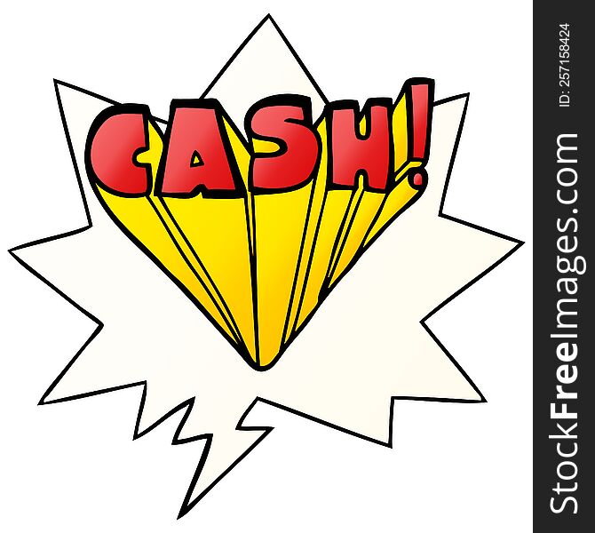 cartoon word cash with speech bubble in smooth gradient style