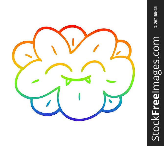 Rainbow Gradient Line Drawing Cartoon Flower With Face