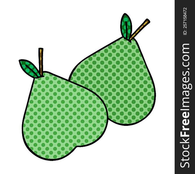 comic book style cartoon of a green pear