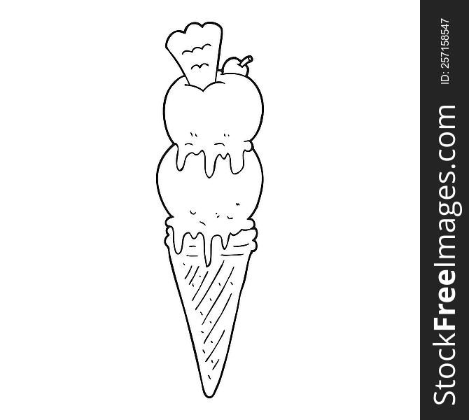 Black And White Cartoon Ice Cream Cone