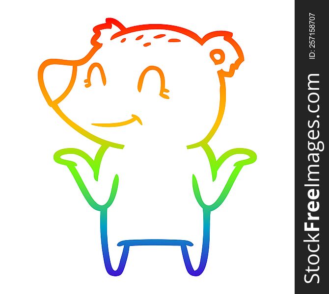 Rainbow Gradient Line Drawing Smiling Bear Shrugging Shoulders