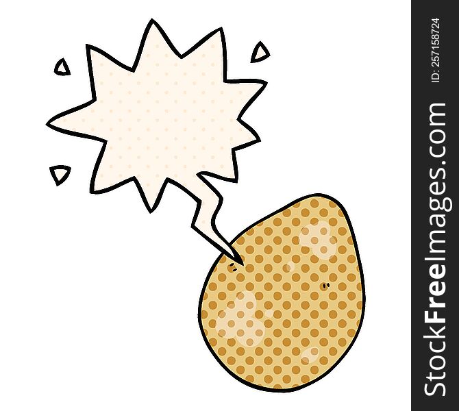 cartoon egg with speech bubble in comic book style