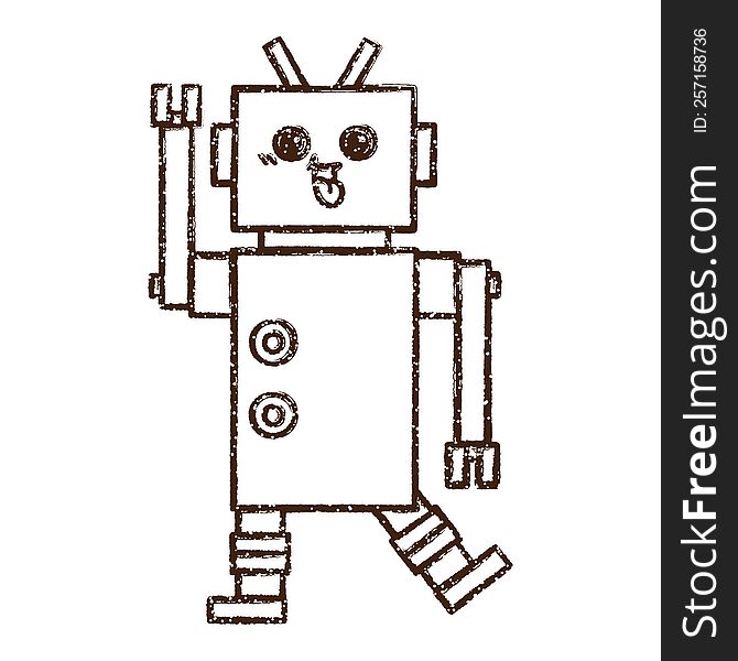Robot Waving Charcoal Drawing