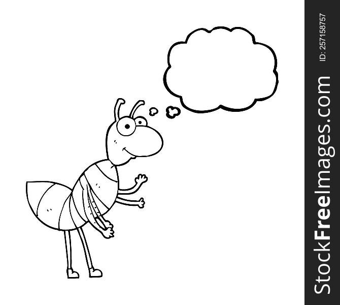 freehand drawn thought bubble cartoon ant