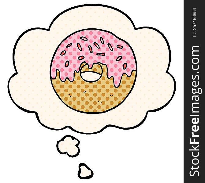 Cartoon Donut And Thought Bubble In Comic Book Style