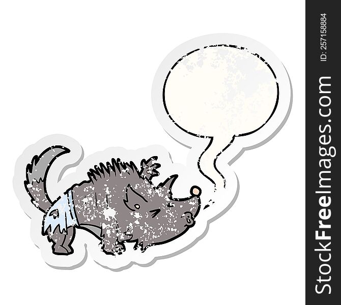 Cartoon Halloween Werewolf And Speech Bubble Distressed Sticker
