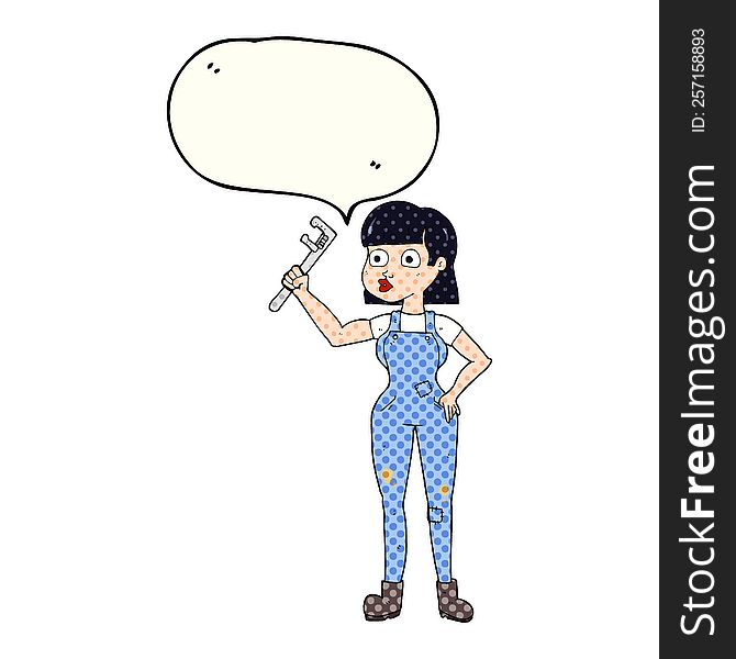 freehand drawn comic book speech bubble cartoon female plumber