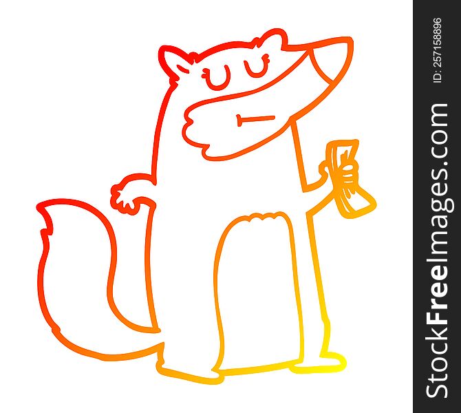 Warm Gradient Line Drawing Cartoon Badger Holding Cash