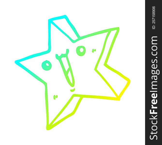 cold gradient line drawing of a cartoon happy star