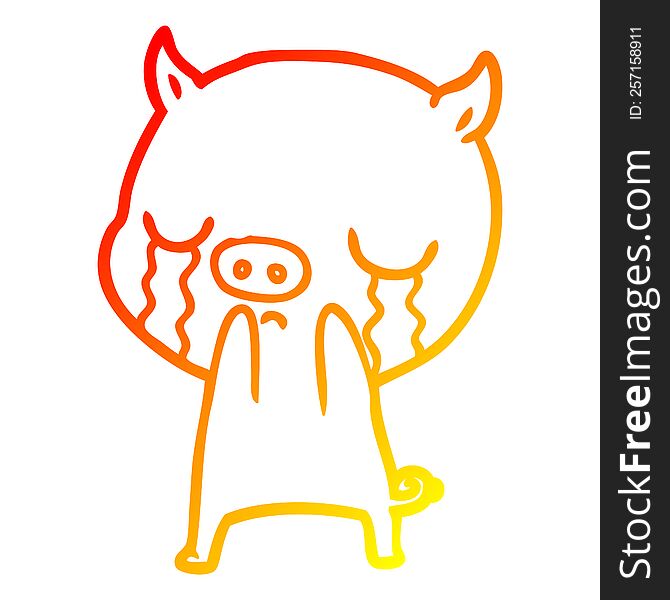 Warm Gradient Line Drawing Cartoon Pig Crying