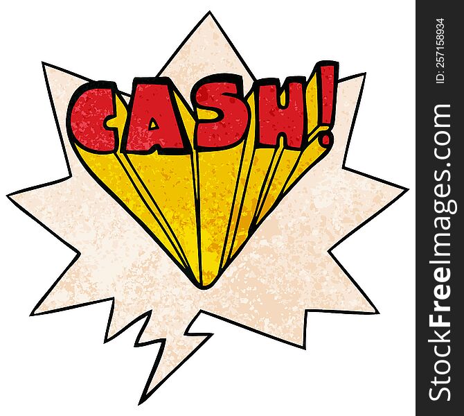 Cartoon Word Cash And Speech Bubble In Retro Texture Style