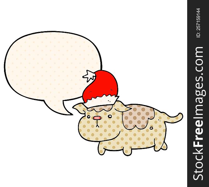Cute Christmas Dog And Speech Bubble In Comic Book Style