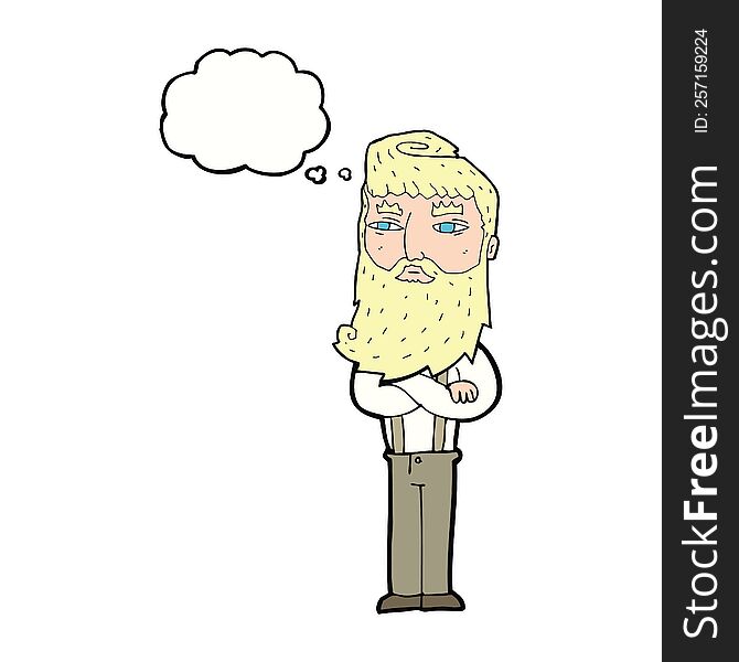 Cartoon Serious Man With Beard With Thought Bubble