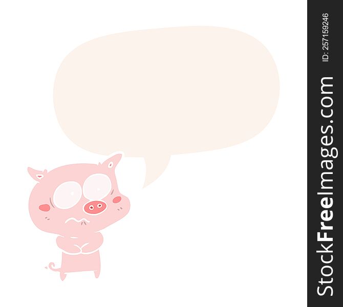Cartoon Nervous Pig And Speech Bubble In Retro Style