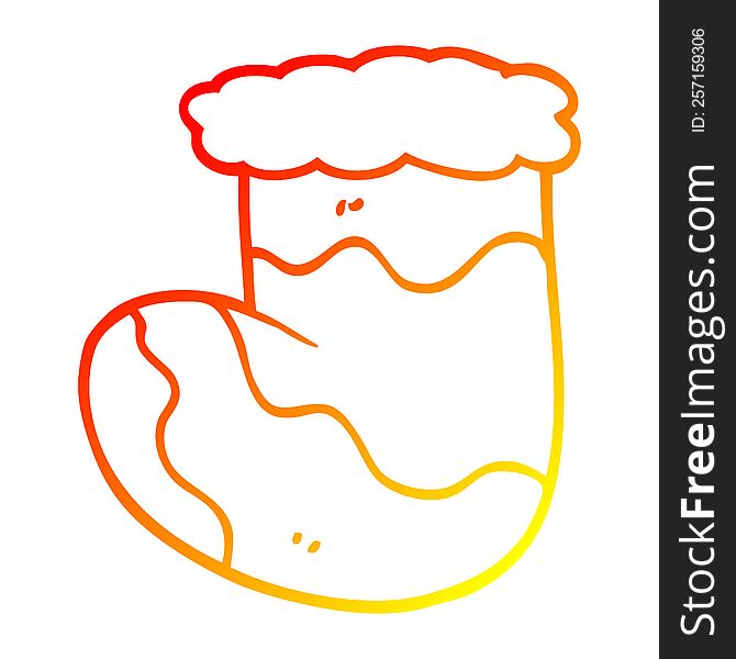 warm gradient line drawing of a cartoon christmas stocking