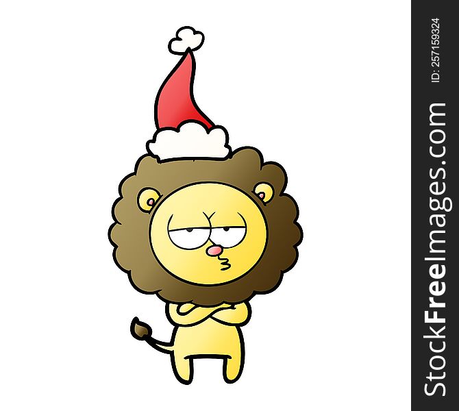 Gradient Cartoon Of A Tired Lion Wearing Santa Hat