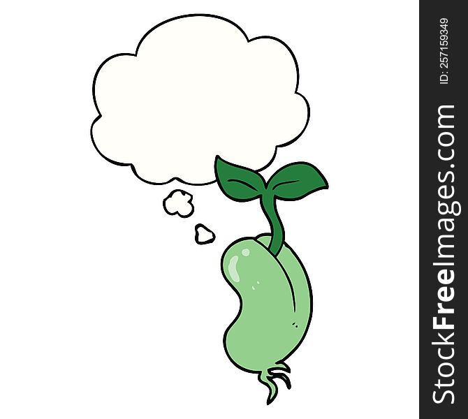cartoon sprouting seed with thought bubble. cartoon sprouting seed with thought bubble