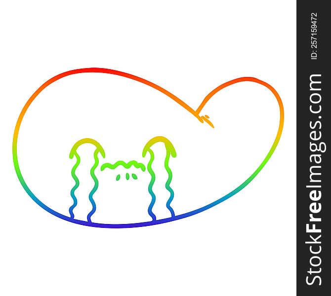 rainbow gradient line drawing of a cartoon gall bladder crying