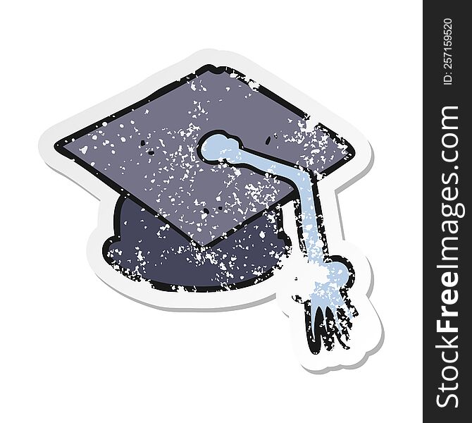 retro distressed sticker of a cartoon graduation cap