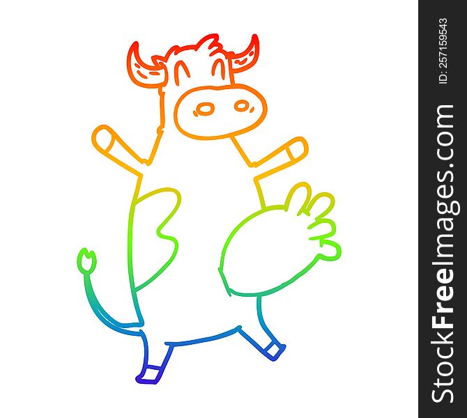 Rainbow Gradient Line Drawing Cartoon Cow Swinging Udder
