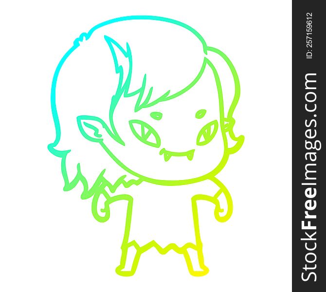 Cold Gradient Line Drawing Cartoon Friendly Vampire Girl