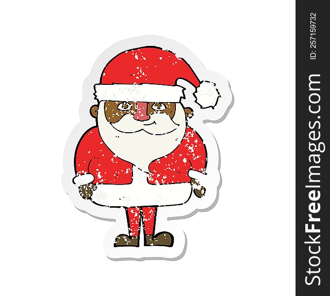 Retro Distressed Sticker Of A Cartoon Happy Santa Claus