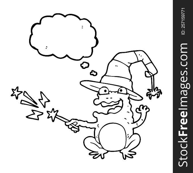 freehand drawn thought bubble cartoon toad casting spell