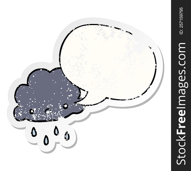 cartoon storm cloud with speech bubble distressed distressed old sticker. cartoon storm cloud with speech bubble distressed distressed old sticker