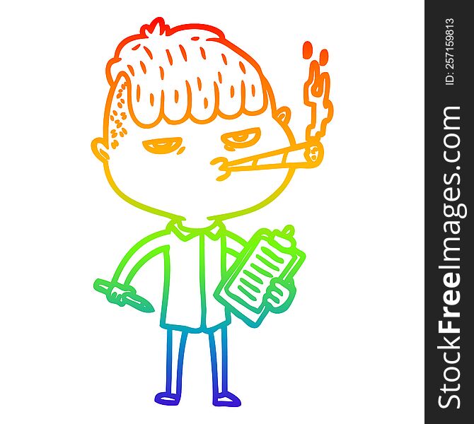 Rainbow Gradient Line Drawing Cartoon Salesman Smoking