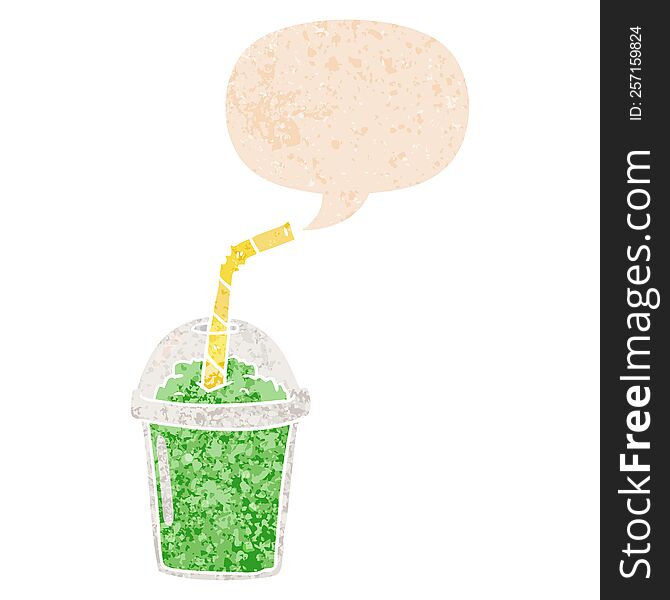 Cartoon Iced Smoothie And Speech Bubble In Retro Textured Style