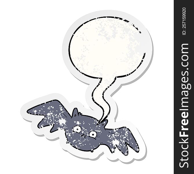Cartoon Vampire Halloween Bat And Speech Bubble Distressed Sticker