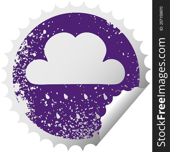 distressed circular peeling sticker symbol of a rain cloud